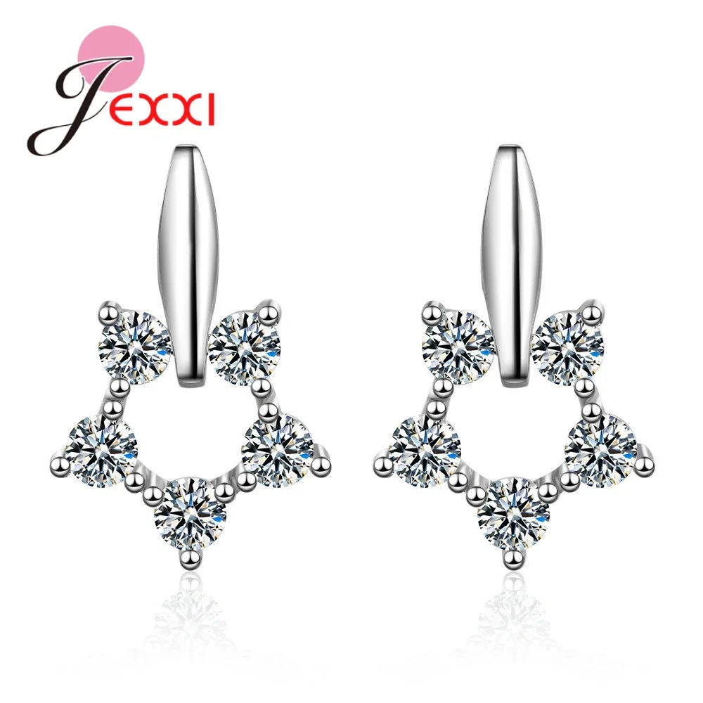 

New Creative Shiny CZ Hollow Circle Pendant Stud Earrings for Women 925 Sterling Silver Wedding Party Earring Jewelry