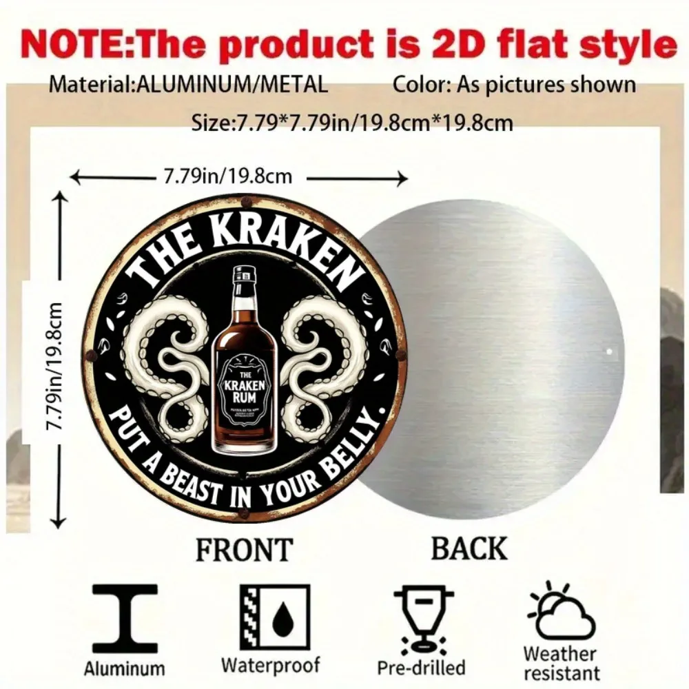 OceanThemedKrakenCo 2D Kraken Rum Retro الألومنيوم جدار الفن - خمر بحري اللامسة جولة المحيط موضوع ديكور