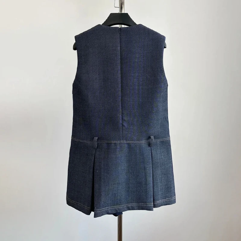 فستان جينز أمريكي عتيق الطراز بخصر مرتفع بدون أكمام بأسلوب فتياتي للارتداء اليومي من قماش ناعم قليل التمدد للصيف #5