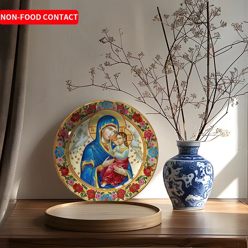 1pc Hand-Painted Ceramic Wall Art Decor - Mother & Child Floral Design Round Plate, Non-Food Contact Home Decor for Living
