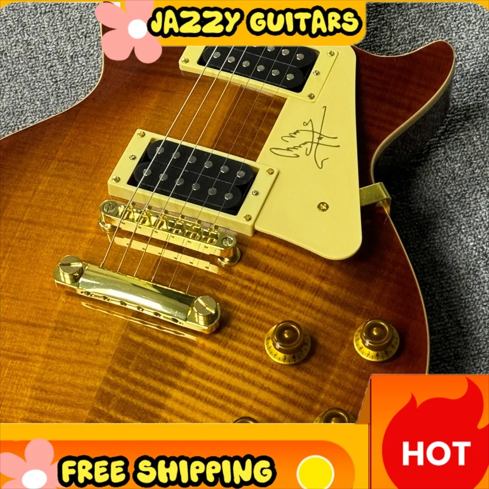 Guitarra Estilo Les Paul Vintage Sunburst con Pastillas HH, Puente Fijo, Cuerpo de Caoba y Mástil de Palisandro para Rock Clásico, Envío Gratis