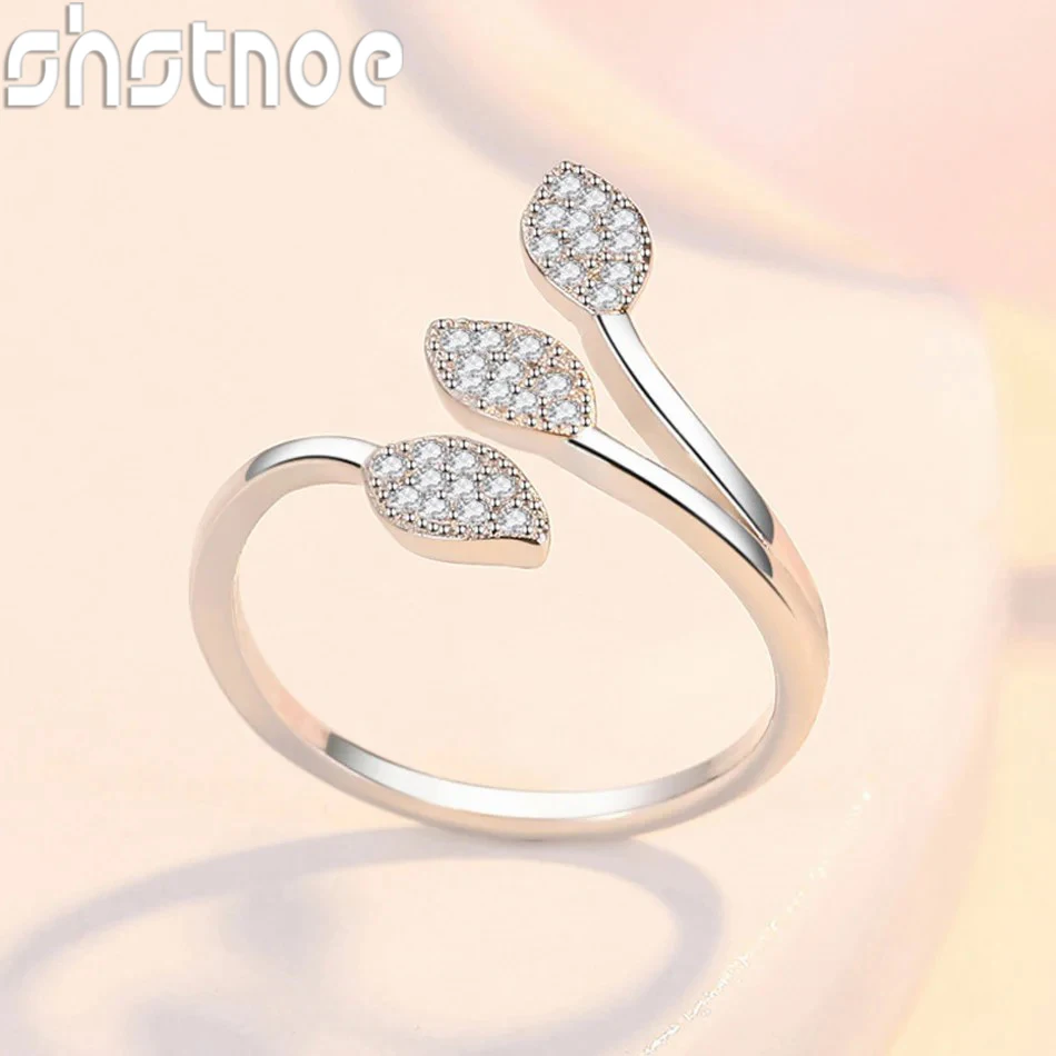 High Quality 925 Sterling Silver AAAAA Zircon Three Leaves Ring For Ladies Dinner Party Elegant Fashion Jewelry