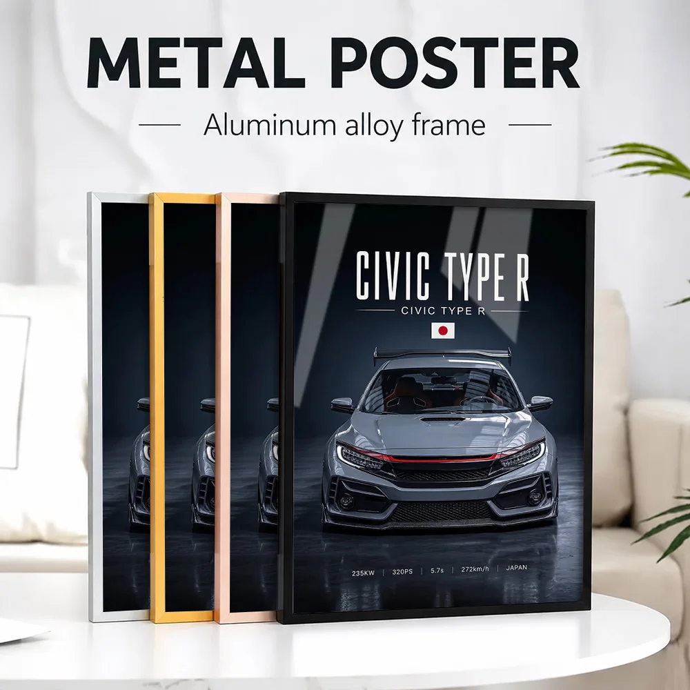 Sleek Front View Japan Civic Type R Car Metal Poster With Aluminum Alloy Frame Customized Photo Modern Style Wall Art For Study