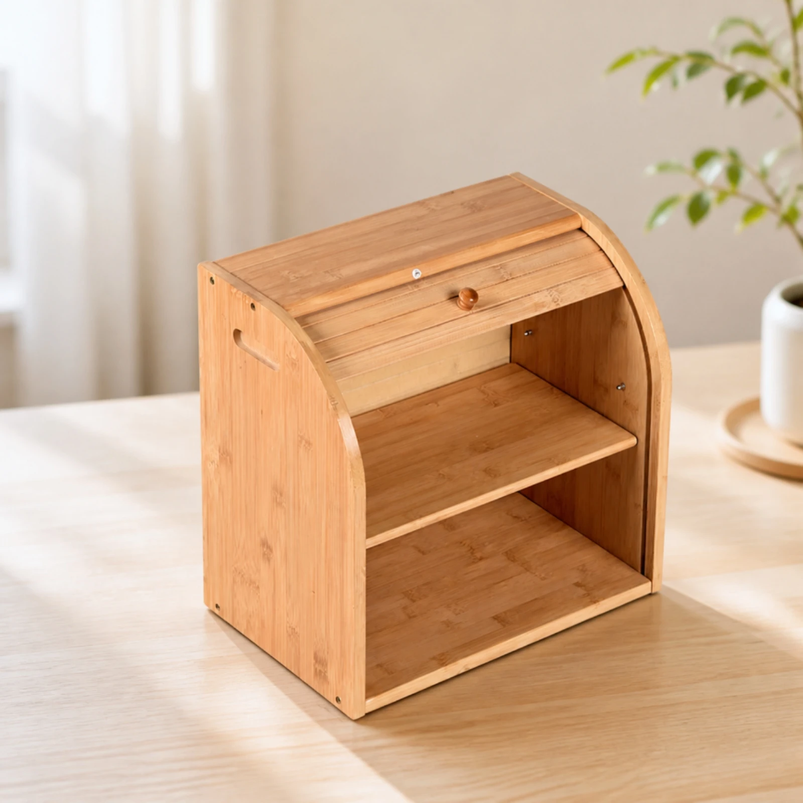 Two-Tier Bread Box Wooden Double-Layer Bread Box Breadbox Open-Front Furniture Natural for Pantry, Cafe view 5