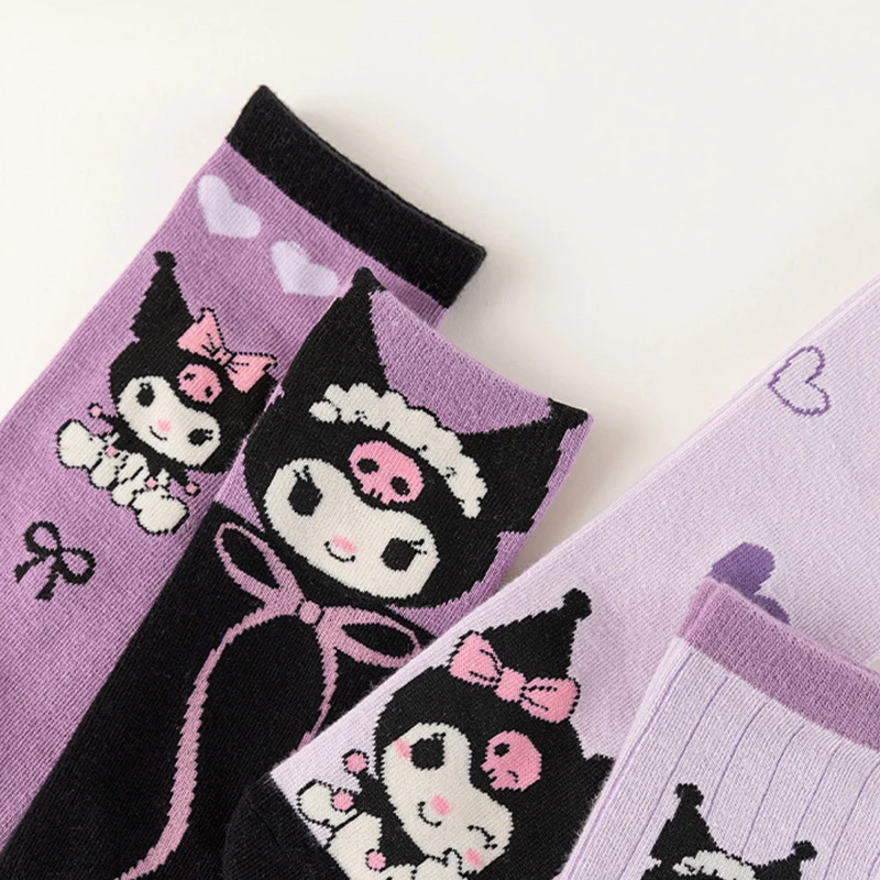 4 Pairs of High-Quality Cartoon Anime Character Kuromi Pattern Women's Straight Socks Comfortable and Soft Casual Women's Socks