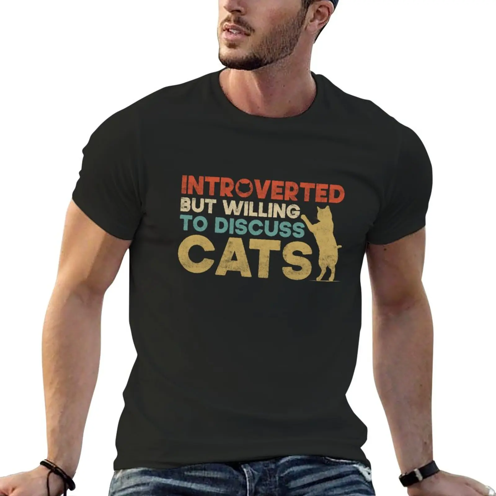 New Introverted But Willing To Discuss Cats Kitten Pet Lover T-Shirt cute clothes Short t-shirt designer t shirt men