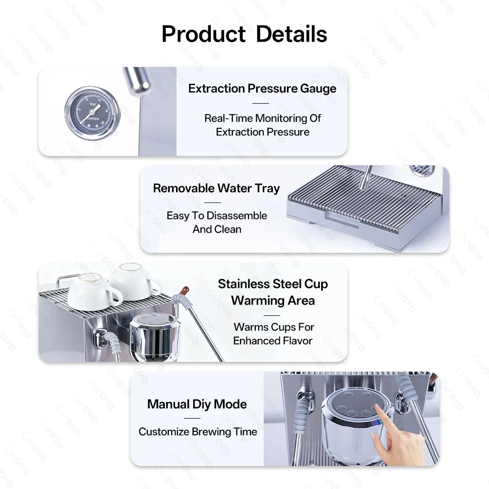 CAFOVO E120 9바 상업용 듀얼 보일러 에스프레소 머신 ULKA 펌프 OPV 시스템 OLED 디스플레이 카페 커피 메이커 220V