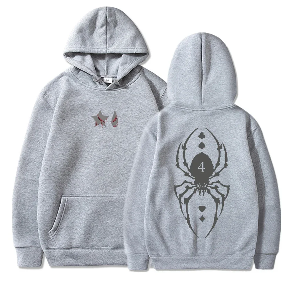 2026 Spring and Autumn New Personalized Grey Spider Printed Hoodie Suitable for Harajuku Men's Fashion Casual Loose Hoodie