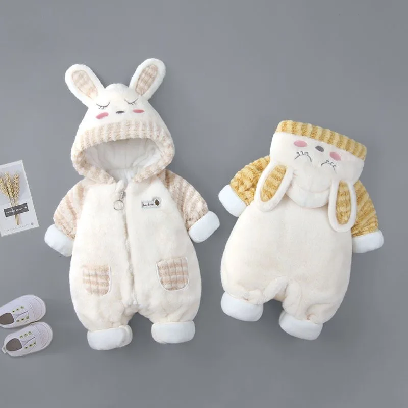 2025 Winter Baby Romper Plus Velvet Warm Baby Girl Snowsuit Cartoon Rabbit Baby Boys Jumpsuit Toddler Girl Overalls