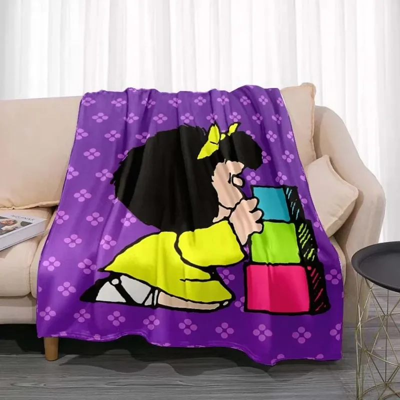 Cartoon Printed Soft Flannel Throw Blanket Cute Anime Mafalda Bed Hiking Picnic Sofa Couch Cover Fashionable Bedspread Kid Adult