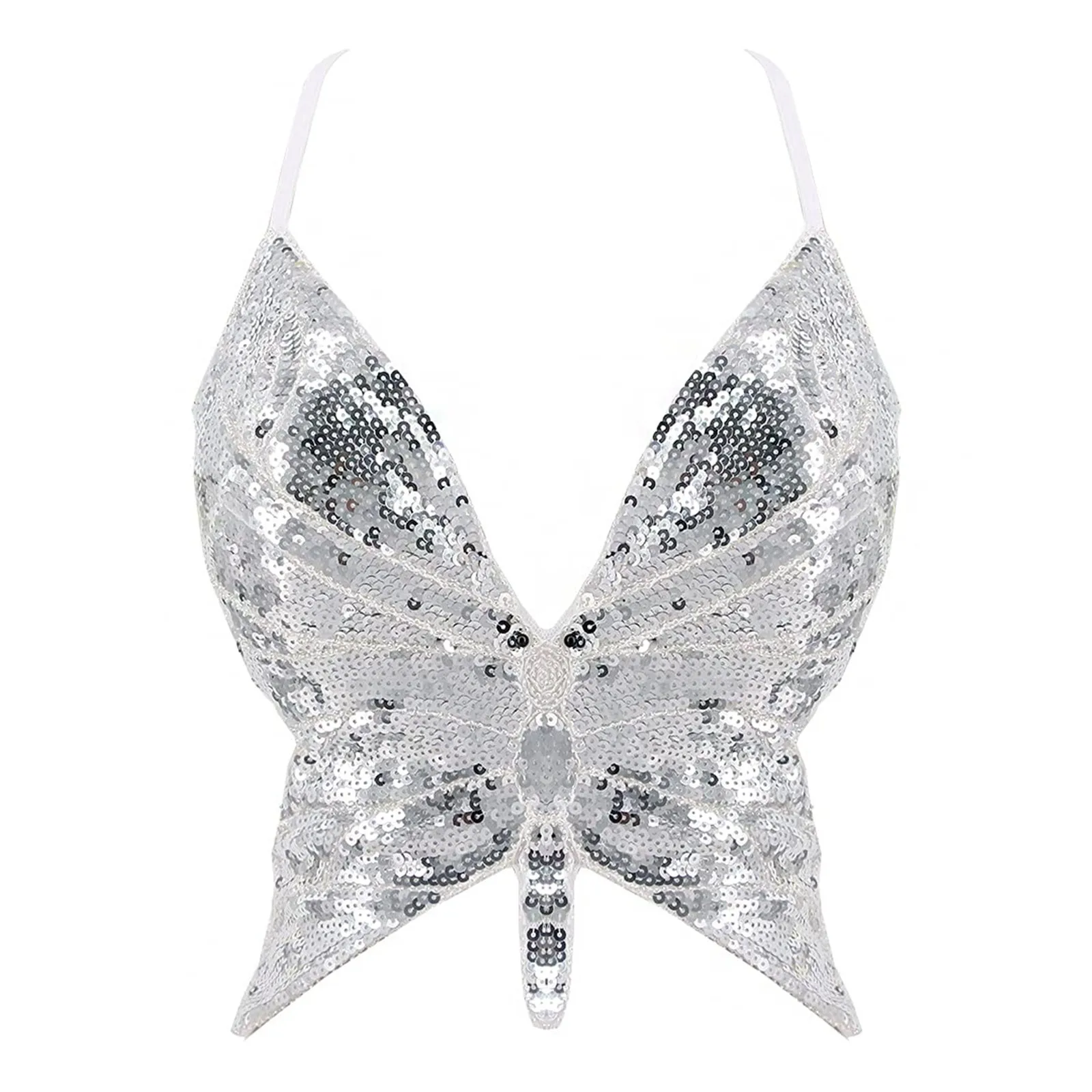 Fashionable Sequin Butterfly Suspender Vest Performance Costume Dance Performance Costume Sequin Bra Costume For Women 2024