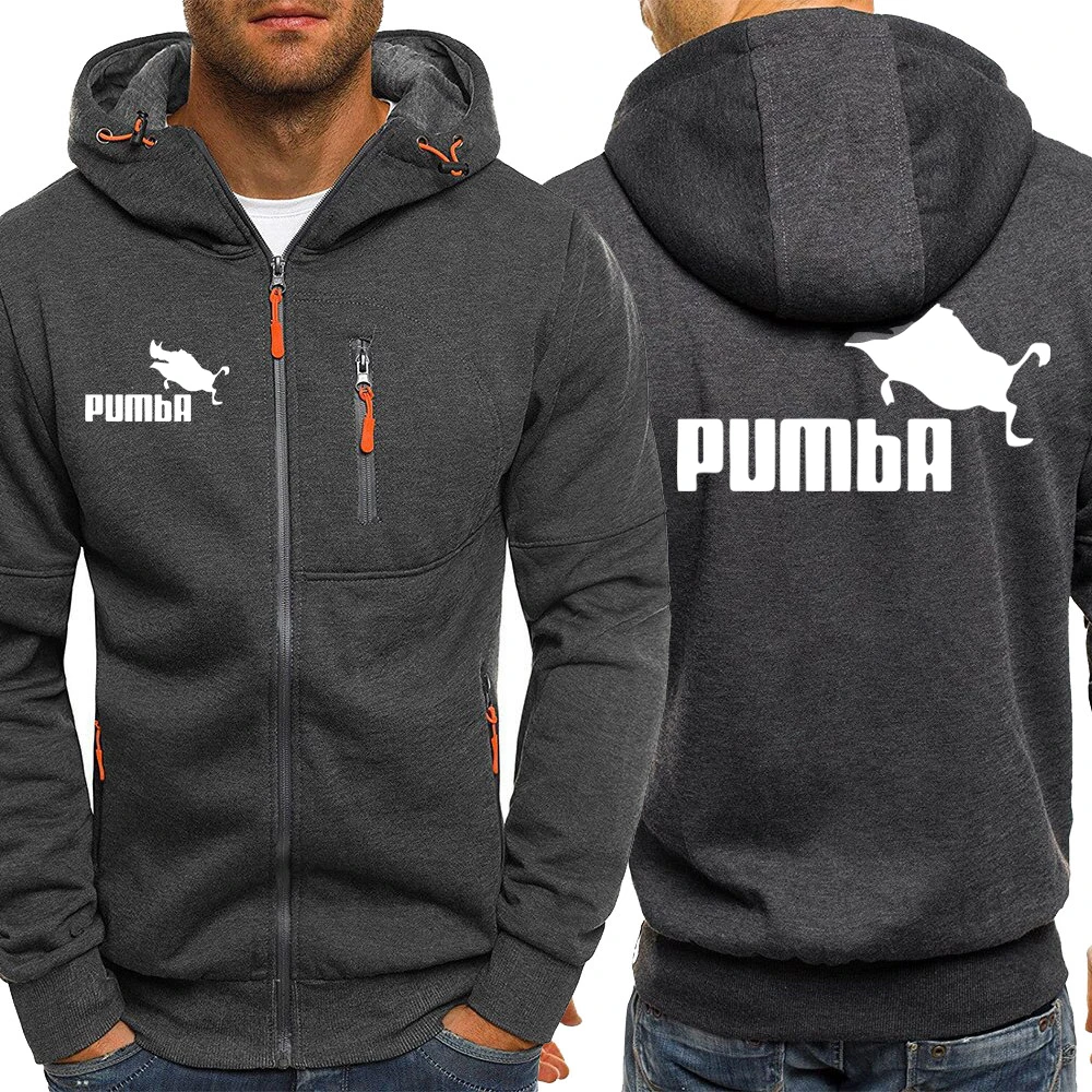 Pumba Logo Funny Jumping Boar Sweatshirt Men Casual Wear Pocket Hoodies Winter Fleece Zip Up Clothes Zipper Hoody