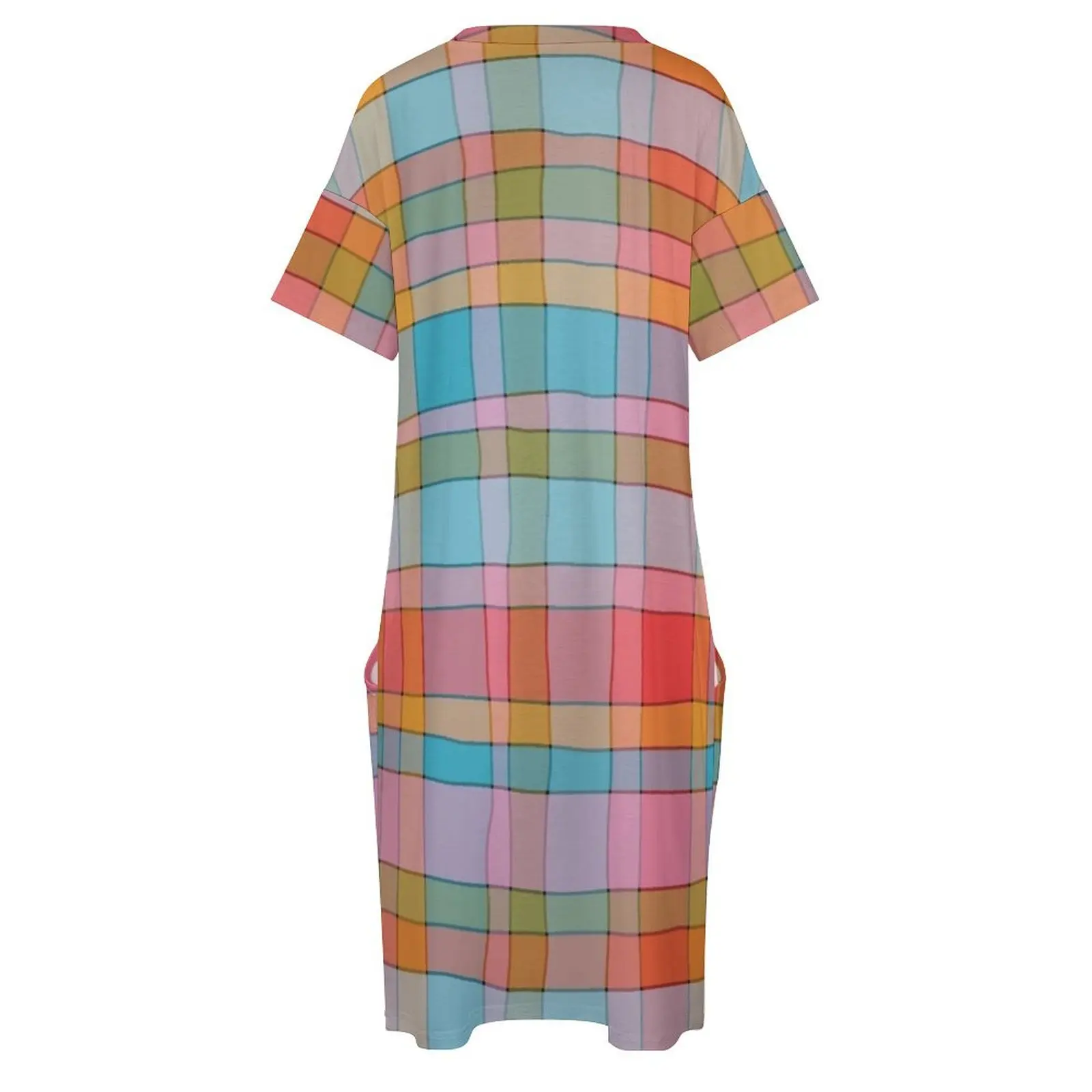 Funky Madras-Robe à carreaux avec poches pour femme, motif à carreaux, rouge, bleu, rose, vert, Ochre, été, 2024