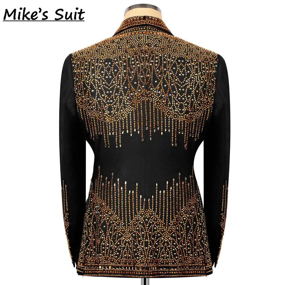 Black Formal Men Suits Luxury Gold Beading For Prom Wedding Groom Tuxedo 2 Pieces Man Suit Jacket And Pants Custom Made