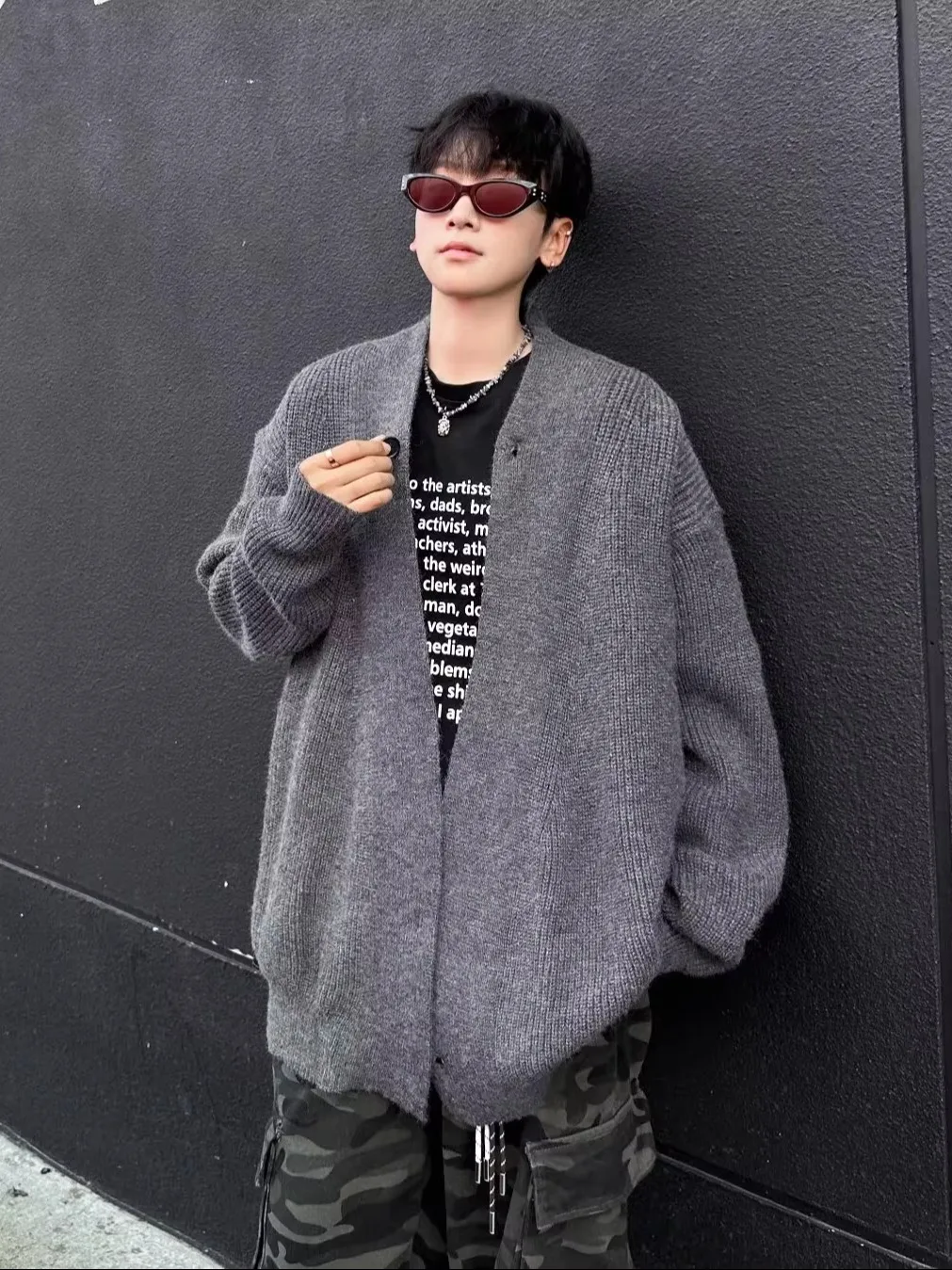 

Мужской вязаный кардиган свободного кроя на пуговицах в корейском стиле, повседневный, весна-осень, в стиле Old Money, свитер-жакет