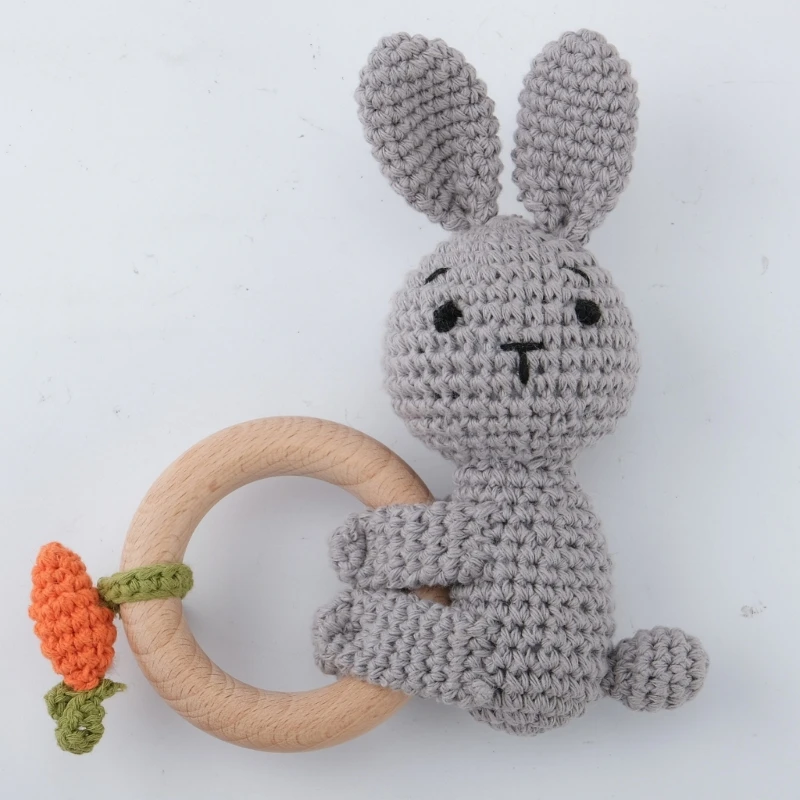 1PC Baby Ratter Toys massaggiagengive in legno animali all'uncinetto BPA Free sonaglio giocattolo neonato Amigurumi massaggiagengive Baby sonagli regali per neonato