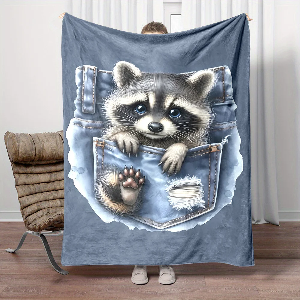 Super Soft Raccoon Face Pocket Throw Blanket Plush Fuzzy Cozy Fleece Decor Gift for Kids Nursery Living Room Home Sweet