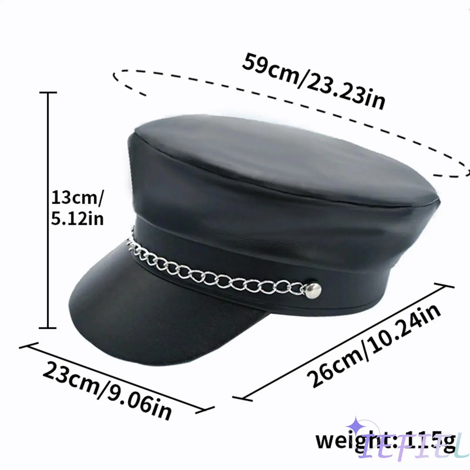 

1Pc Unisex Chain Flat-top Pu Leather Navy Police Hat Cap Costume Accessory Party Supply Props for Masquerade Themed Party