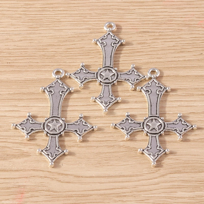 Tusember 4pcs Alloy Crosses Charms Steampunk Big Inverted Cross Pendants for DIY Jewelry Making Handmade Earrings Necklaces