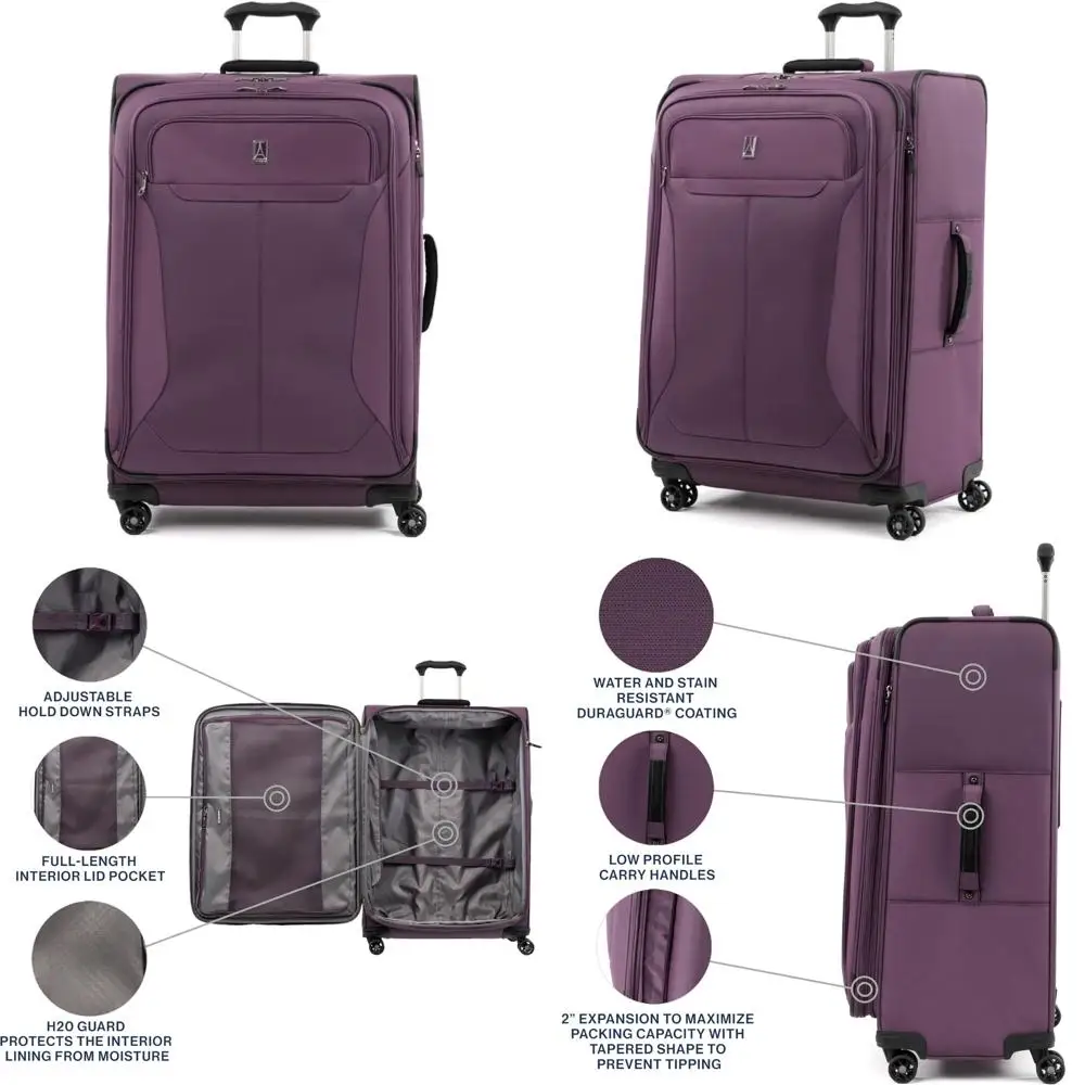 

29-дюймовый расширяемый мягкий багаж с 4 вращающимися колесами, легкий чемодан, темно-фиолетовый