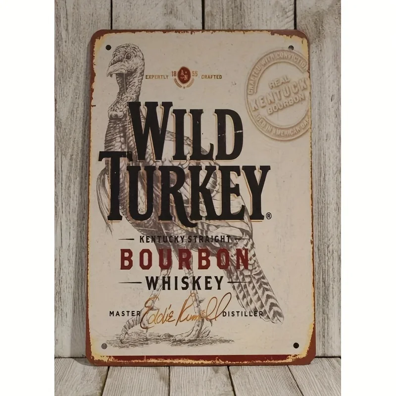 Letrero de Hierro Estilo Campestre Bourbon Wild Turkey - Ideal para Decoración de Bares de Whisky y Hoteles