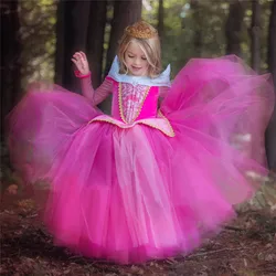 Girls Sleeping Beauty Aurora Cosplay Dress Off Shoulder Prom Gown Children Halloween Carnival Gift Fancy Party Princess Clothing