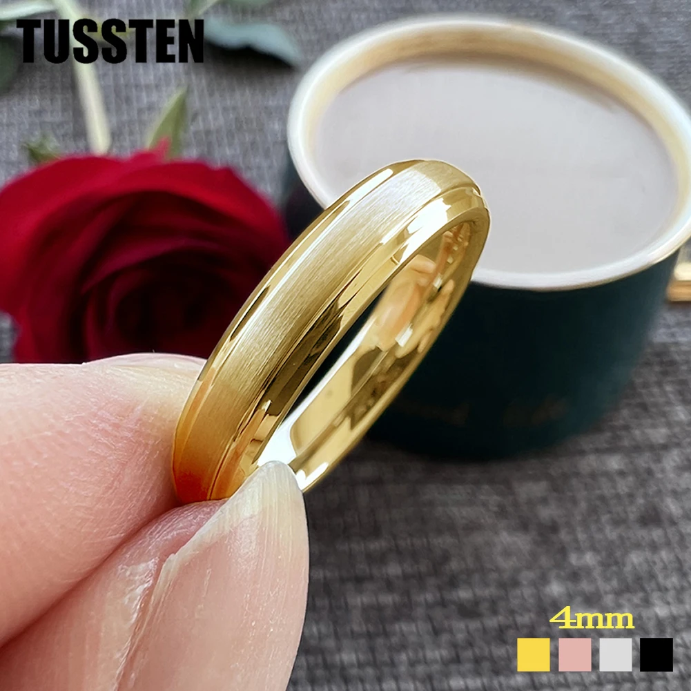 Dropshipping TUSSTEN 4MM Bestsellerowy pierścionek Mężczyźni Kobiety Klasyczna wolframowa obrączka ślubna Stepped Beveled Comfort Fit