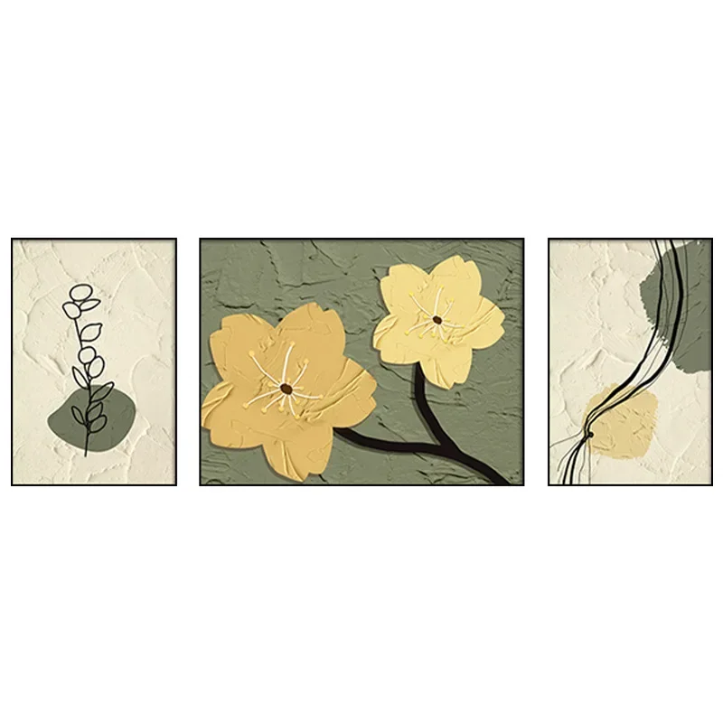 

Japanese-style wabi-sabi decorative painting cream texture wind flower wall painting bedroom triptych living room hanging painti