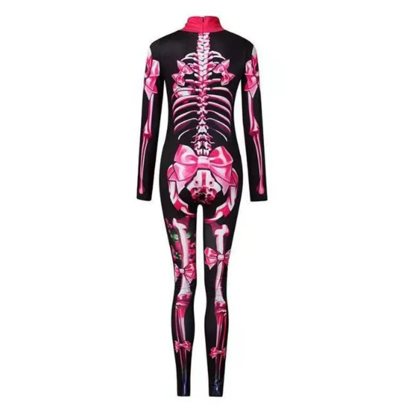 Women Cosplay Skeleton Rose Sexy Bodysuit Halloween Devil Ghost Specter Jumpsuit Romper Party Carnival Performance Scary Costume