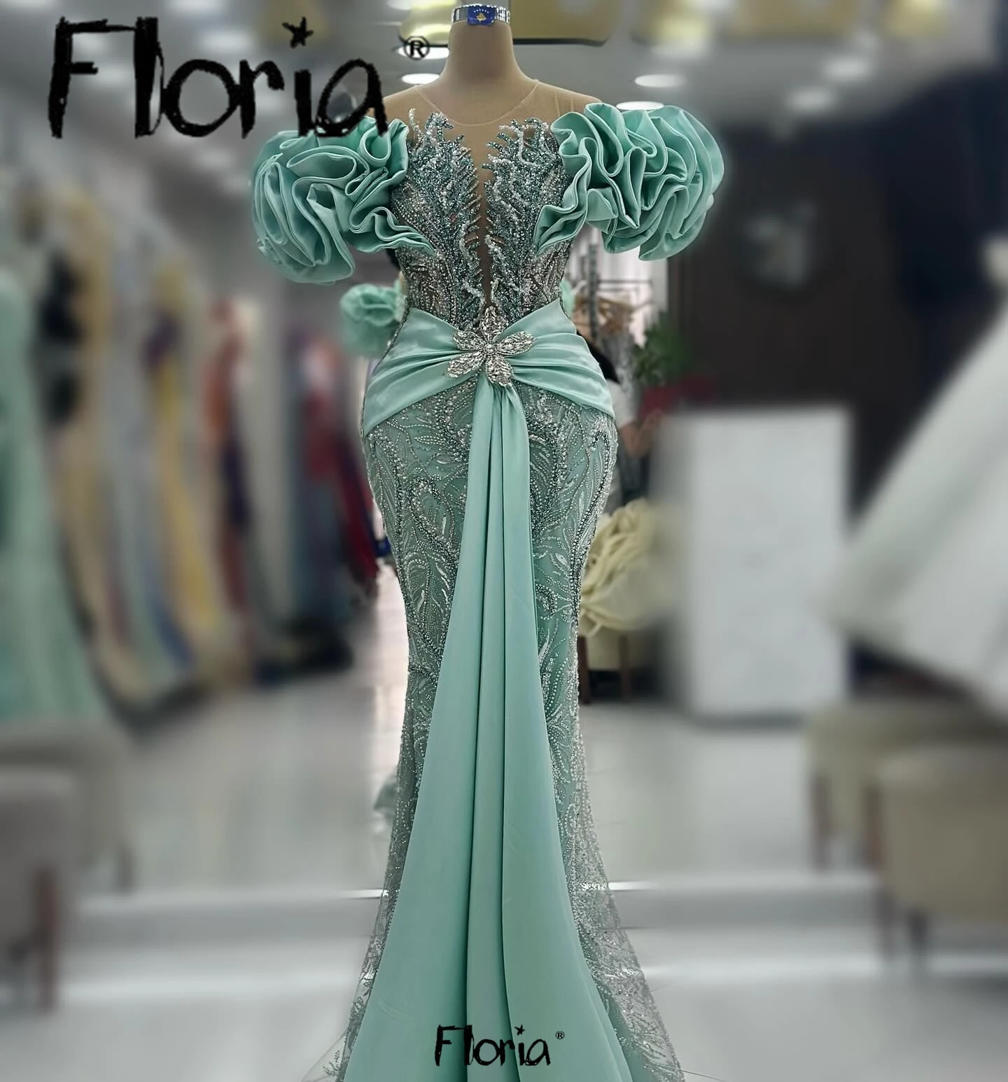 mint green formal dress plus size Mint Green Sequins One Shoulder Prom Dress Sleeveless Long Plus Size D main image 1