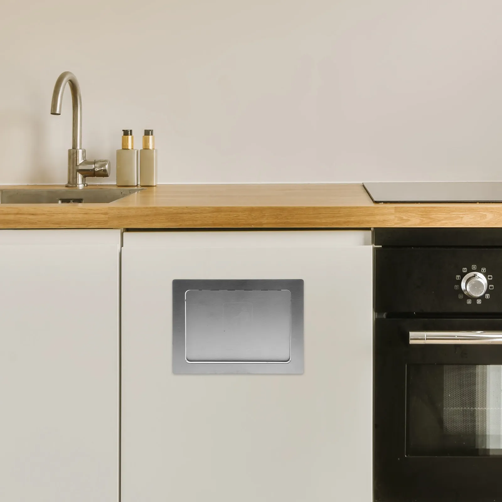 

Recessed Stainless Steel Garbage Can Lid Embedded Trash Bin Cover Side Opening for Kitchen Cabinets Commercial 12.97x8.14x3.03