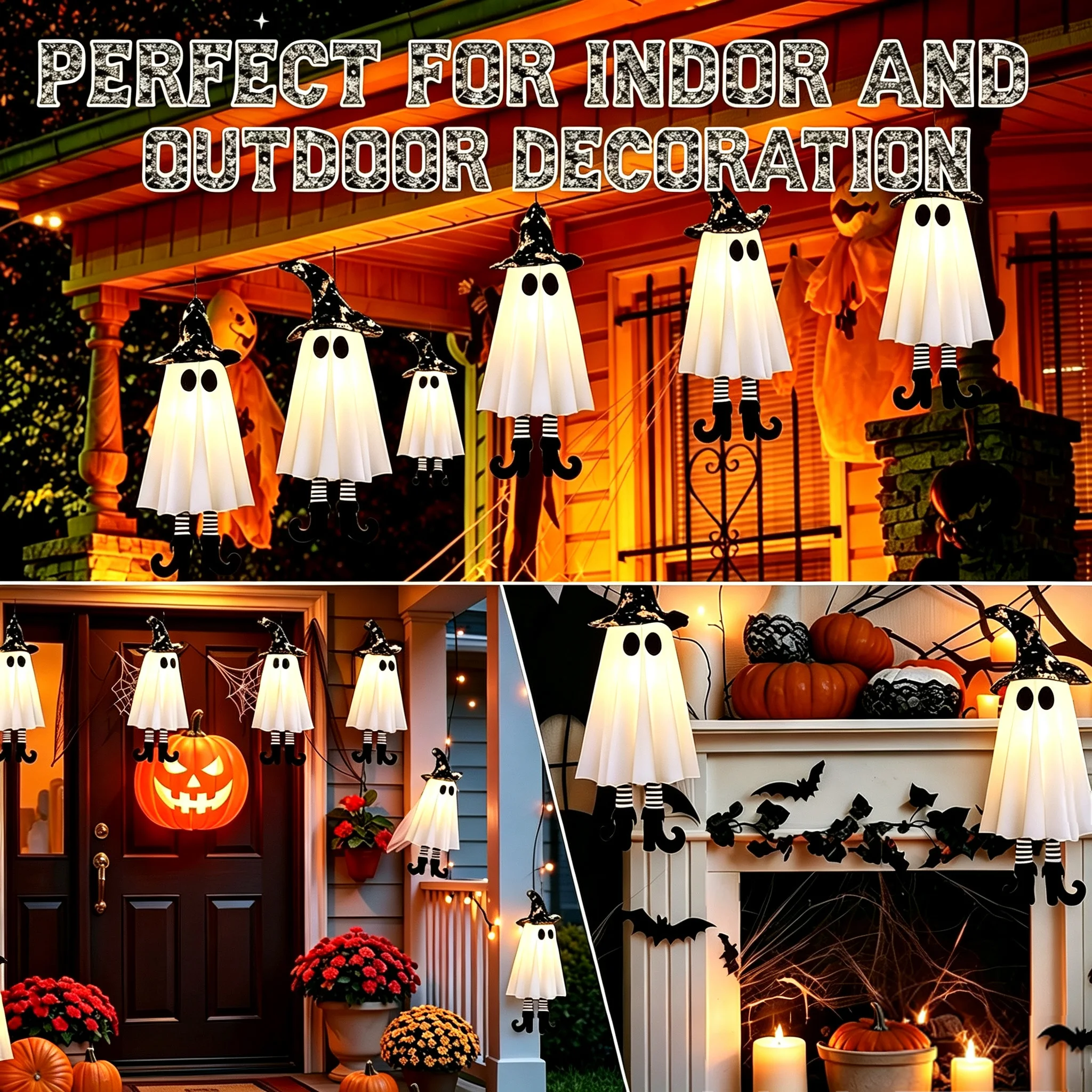 Halloween Hanging Witch Hat Ghosts LED Light Up Horror Ornaments Lamp for Home Outdoor Yard Garden Party Decoration Gifts