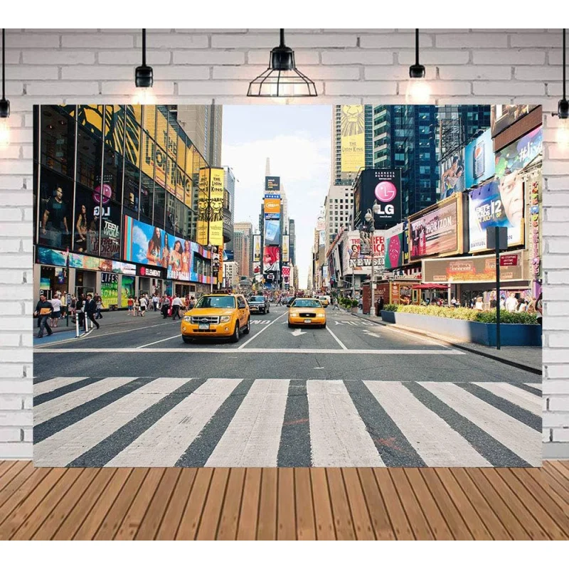 1 fondo de edificio New York Times Square, Taxi New York Fashion Street Party. Decoración de fiesta