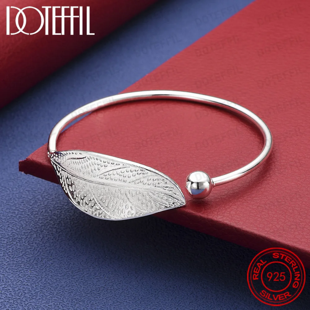 

Открытый браслет из стерлингового серебра 925 пробы с листьями и бусинами для женщин - модные вечерние ювелирные аксессуары