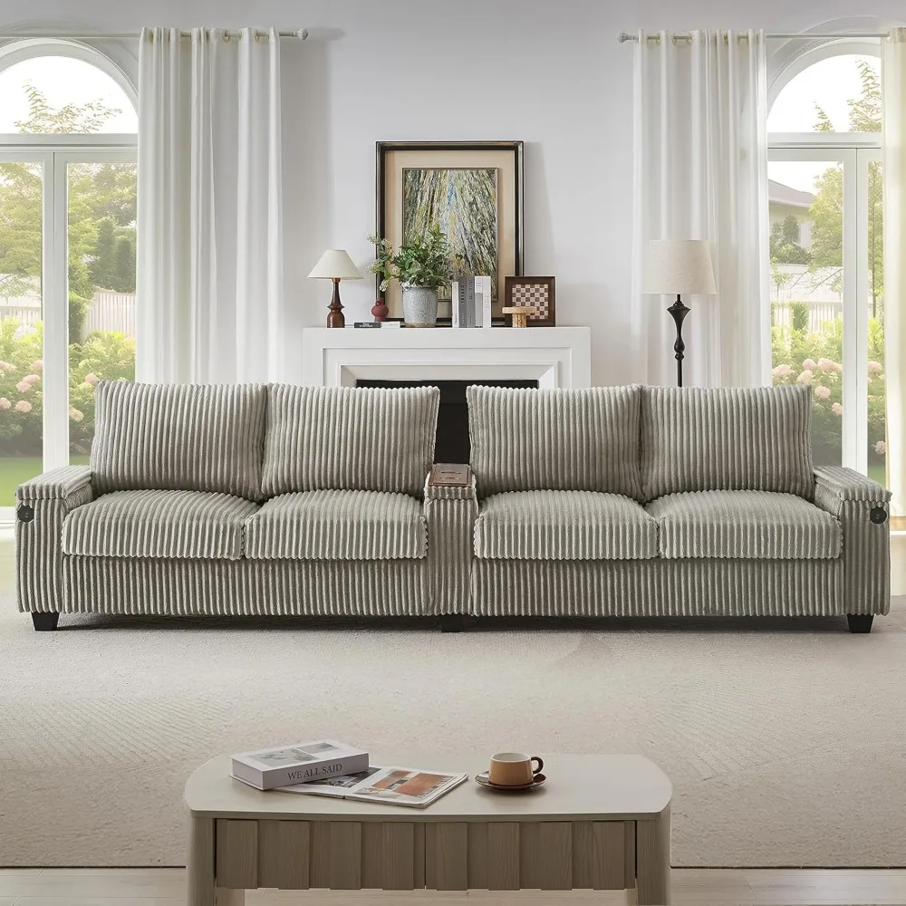 ذراع تخزين قابل للتحويل، أريكة سروال قصير بأربعة مقاعد مع حاملات أكواب قابلة للطي وميزات تخزين مخفية