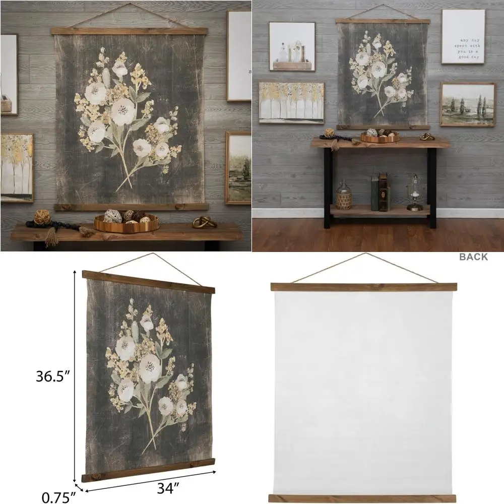 ฮอบบี้ล็อบบี้วินเทจดอกไม้พรมผนังตกแต่ง,ผ้าใบและ MDF,สี่เหลี่ยมผืนผ้า,แนวตั้ง,รวมถึงเชือกแขวน,พื้นหลังสีดำที่ตกแต่ง