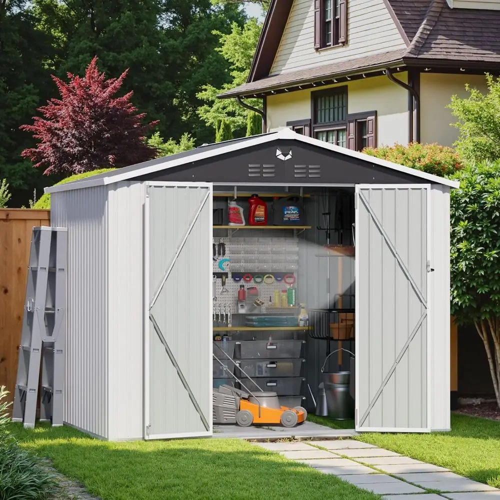 

Large 10x8 White Outdoor Storage Shed with Lockable Door & Waterproof Feature