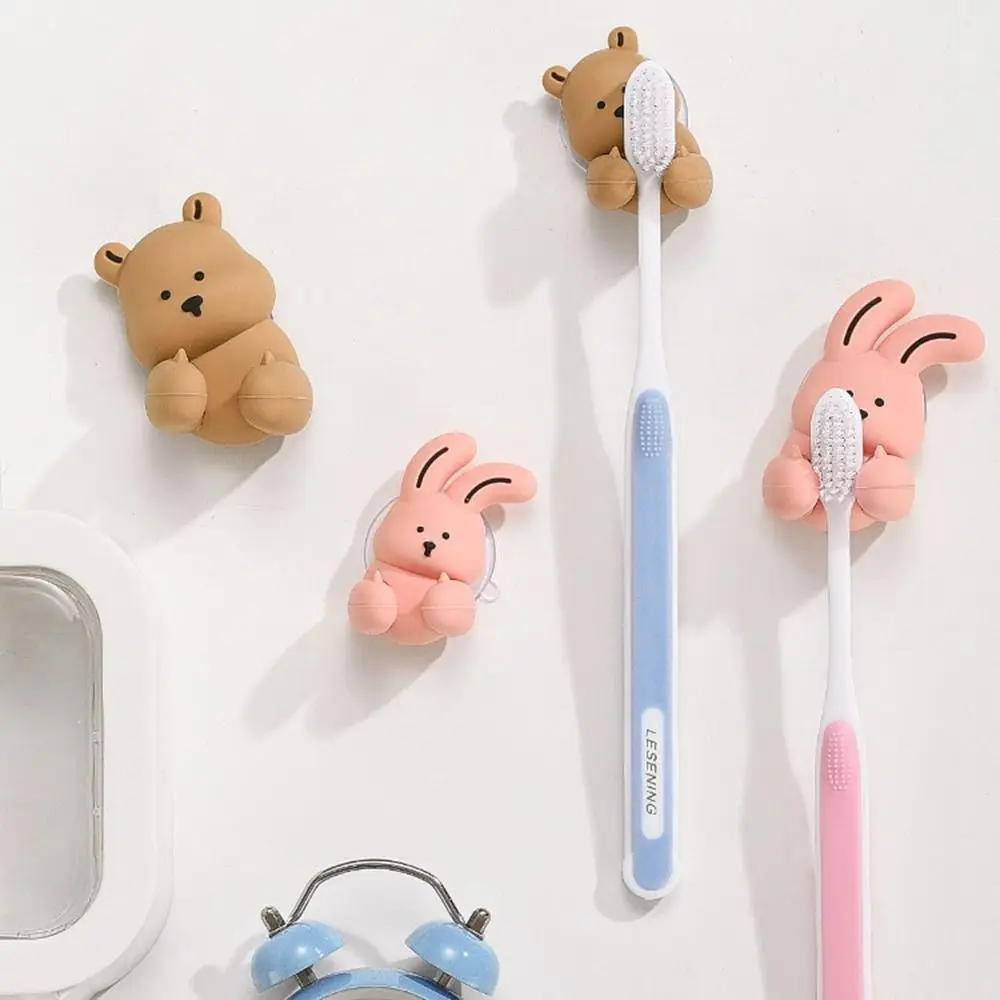 Cute Silicone Bunny Toothbrush Holder Wall-mounted Suction Cup Shaver Wire Storage Hook Cartoon Sundries Storage Rack Home