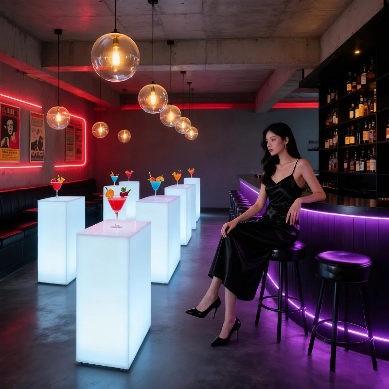 Now Light Emitting Diode Bar Furniture Luminous Cube Cocktail Table Hookah Table and Chair Combination Bar KTV Table and Chair