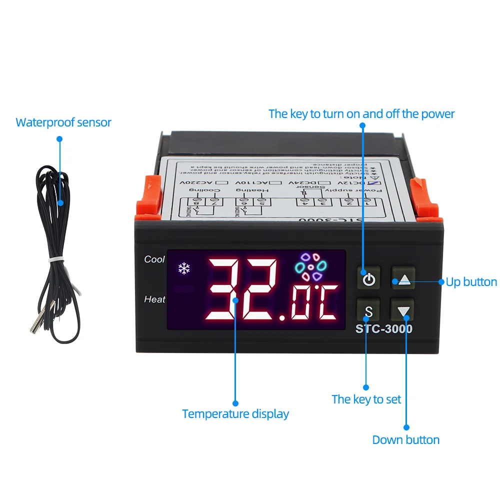 Digital Temperature Controller STC-1000 220V 12V two relay Thermostat controller for incubator Heating Cooling Thermoregulator