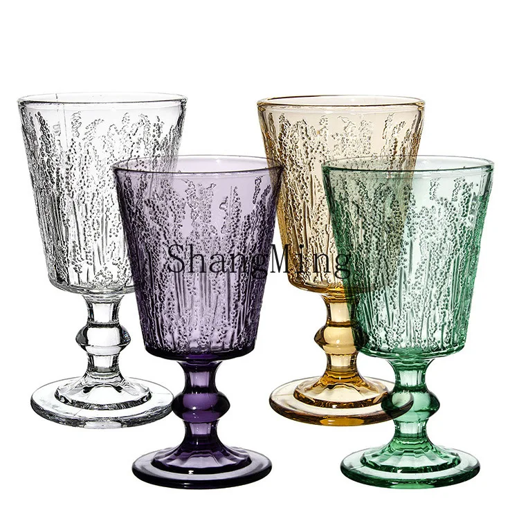 

PYH medieval glass pressed color lavender purple cup gift thickened goblet idea