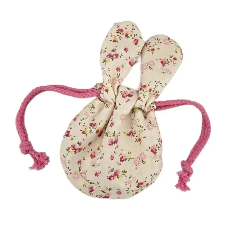 E8BD Secure Drawstring Closure Organiseer Rabbit Ears Floral Storage Bag Prevents Item Loss for Everyday Carry Items