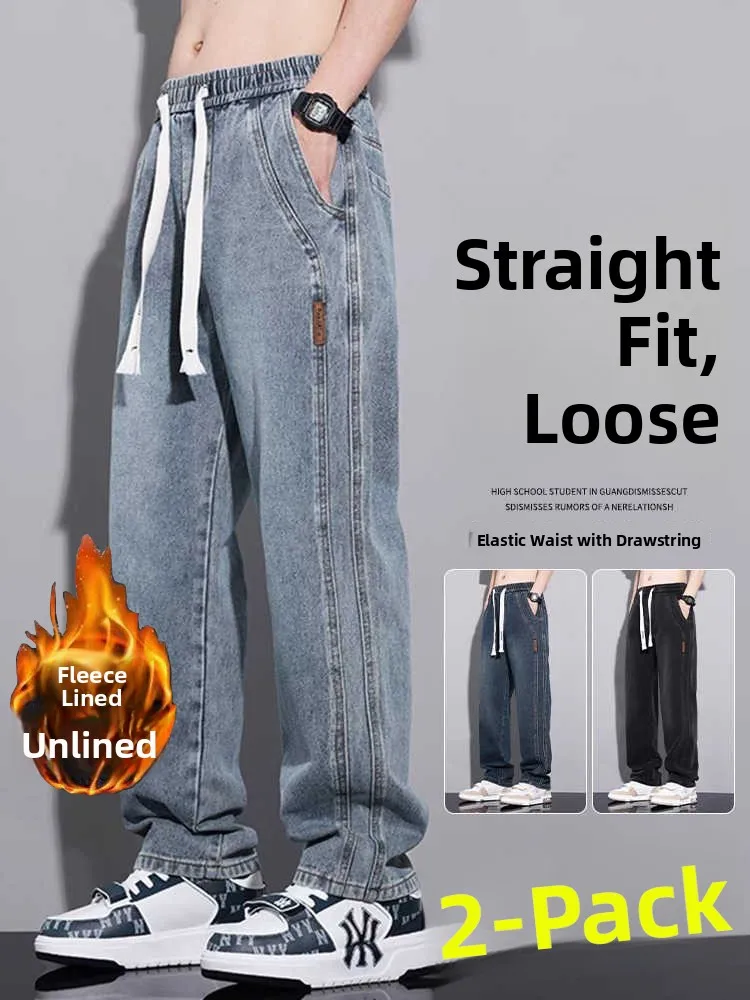 

Повседневные прямые рабочие джинсы с подкладкой American Sle Fce, мужские износостойкие и теплые джинсы свободного покроя на осень-зиму