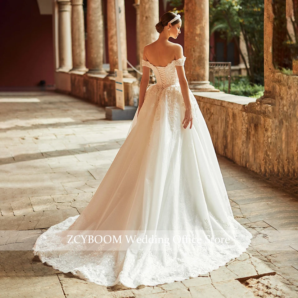 Robe de mariée trapèze en Tulle, épaules dénudées, avec des Appliques magnifiques, de luxe, chérie, perles, princesse, à lacets, pour femmes, 2025