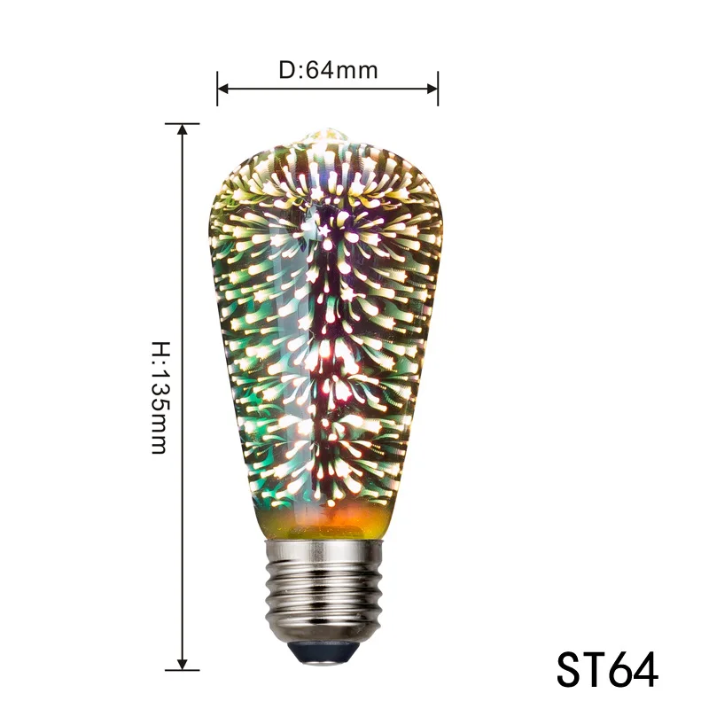 3D Colorful Decoration LED Bulb E27 Retro Lamp Vintage Edison LED Light Bulb ST64 A60 G80 G95 G125 Heart Christmas Night Light