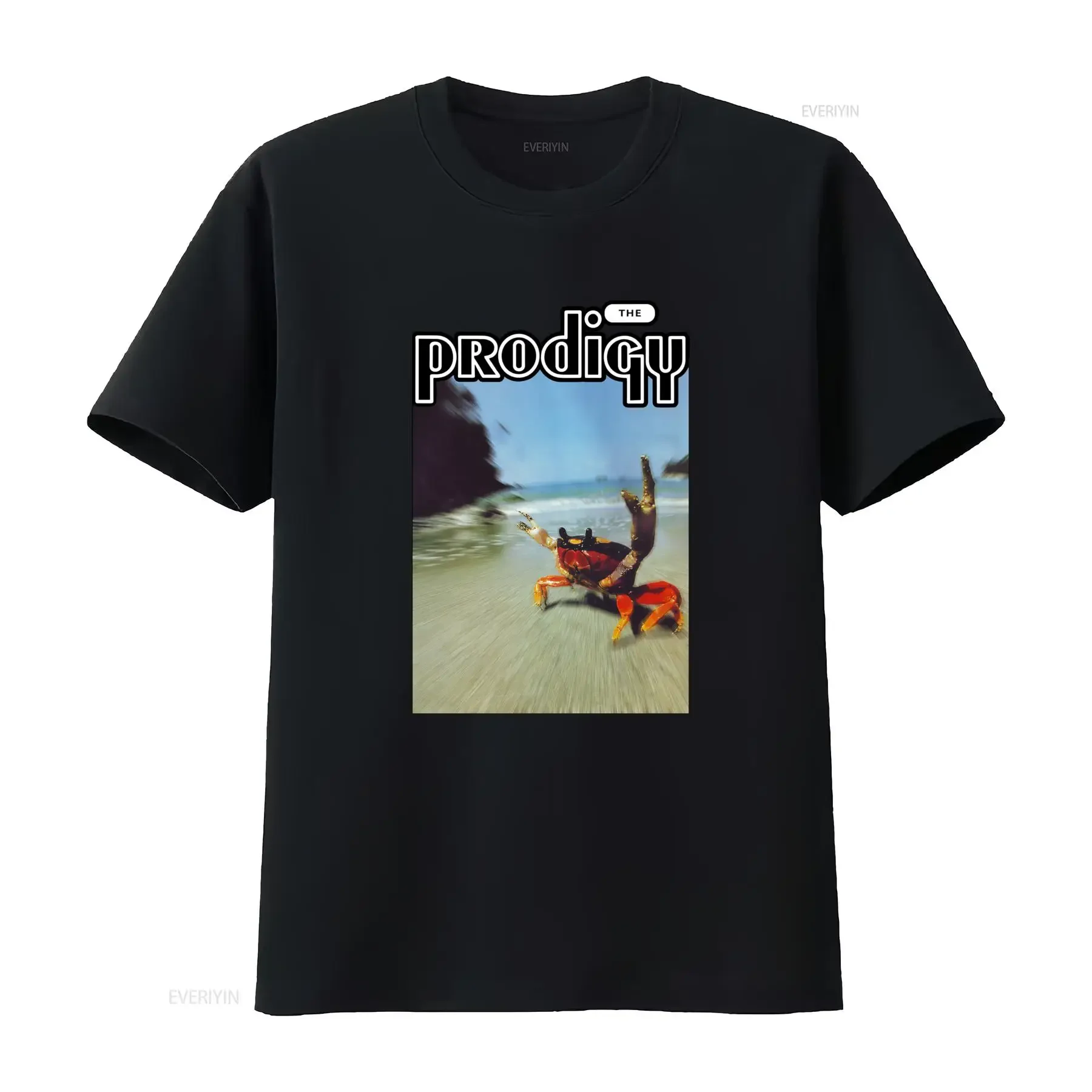 Vintage The Prodigy Band Funny Middle Finger Crab Beach Print Casual Streetwear T Shirt vintage Washed Stretched streetwear