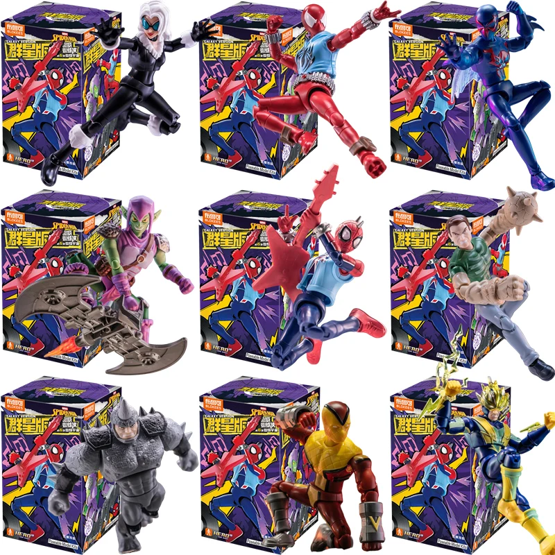 BLOKEES Original Marvel GALAXY 6 Version Spider Man Green Goblin PUNK 2099 SCARLET Sandman Black Cat Legend Action Figures Toys