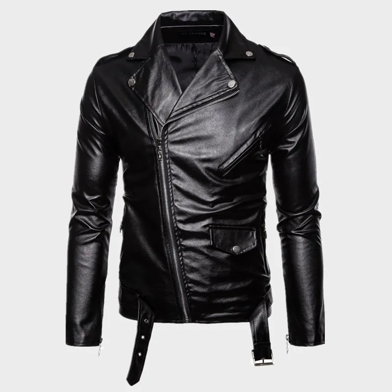 Mens Leather Jackets 2024 New White Black Casual Lapel Slim Fit Diagonal Zipper Motorcycle PU Leather Jacket Coat Mens Clothing