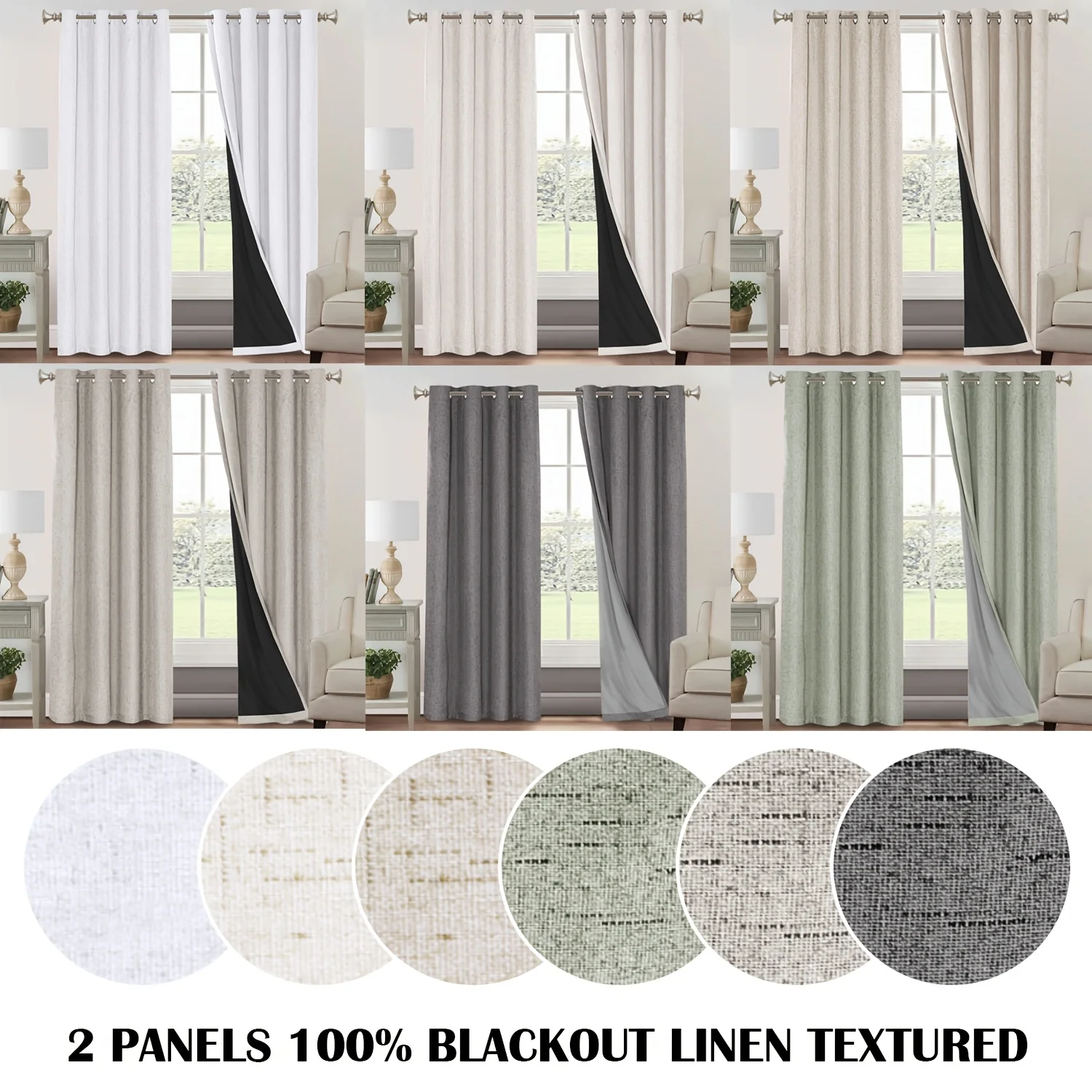 

us2 Panels 100% Blackout Linen Textured Curtains Thermal Insulated Curtains for Winter Noise Reducing Window Drapes with Grommet for Hall Room Bedroom Living Room PRINCEDECOd