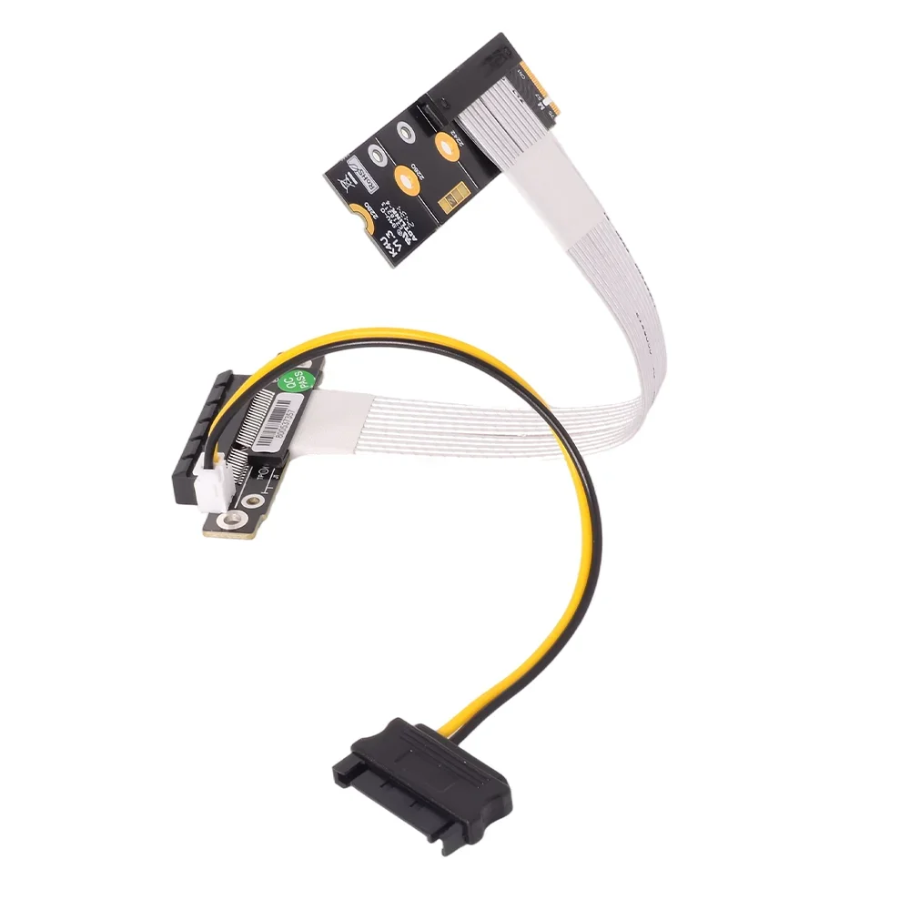Silver-Plated PCIe 4.0 M.2 NVMe to x4 Adapter Cable Video Card Extension Sata Power Cord M.2 NVMe Key M to PCIe 4x Turn 90 Angle